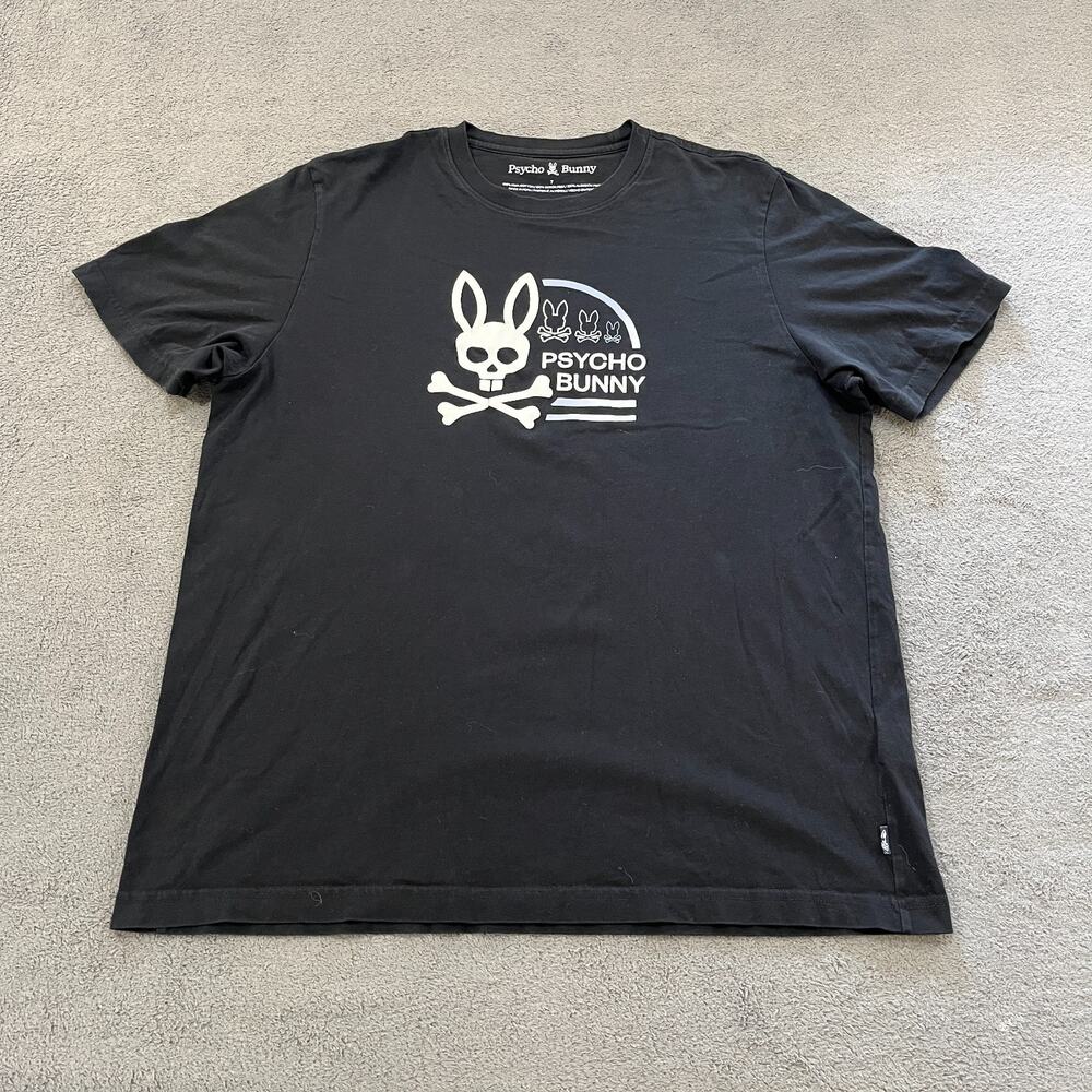 Psycho Bunny Black Short Sleeve Graphic Logo Tee Cotton T-Shirt Men’s Size 7